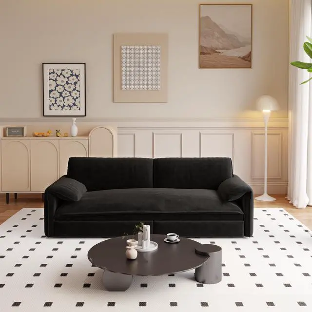 Alt view image 5 of 7 - 66" Queen Pull Out Sofa Bed, 3-in-1 Convertible Sleeper Sofa with Side Storage,Multi-Functional Velvet Loveseat Bed for Living Room,Bedroom,Apartment,Office.(Old Sku:W1885S00044)