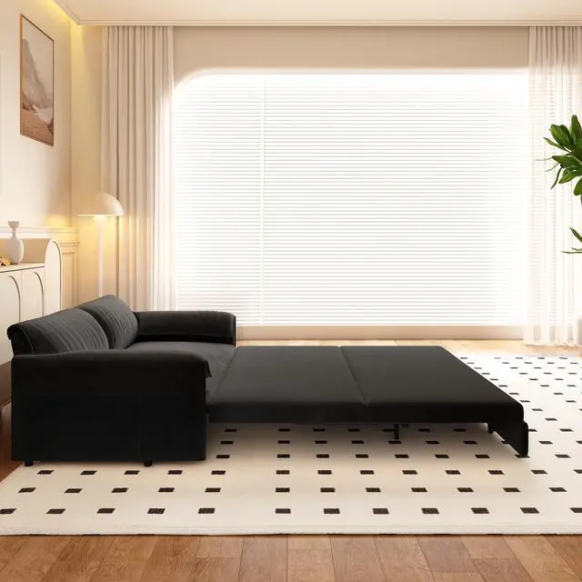 Alt view image 6 of 7 - 66" Queen Pull Out Sofa Bed, 3-in-1 Convertible Sleeper Sofa with Side Storage,Multi-Functional Velvet Loveseat Bed for Living Room,Bedroom,Apartment,Office.(Old Sku:W1885S00044)