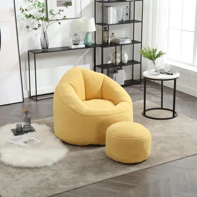 Alt view image 2 of 7 - Bedding Bean Bag Sofa Chair High Pressure Foam Bean Bag Chair Adult Material with Padded Foam Padding Compressed Bean Bag With Footrest