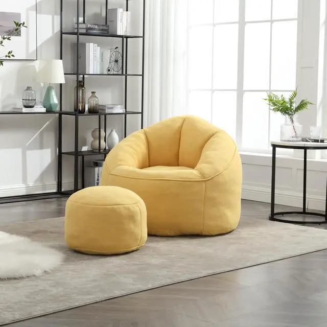 Alt view image 4 of 7 - Bedding Bean Bag Sofa Chair High Pressure Foam Bean Bag Chair Adult Material with Padded Foam Padding Compressed Bean Bag With Footrest
