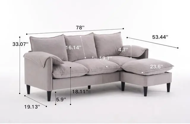 Alt view image 2 of 7 - Convertible Combination Sofa Sofa L-Shaped Sofa with Footstools with Storage, Beige Sofa for Living Room, Living Room/Bedroom/Office/Small Space 3-Seater Combination Sofa-Beige