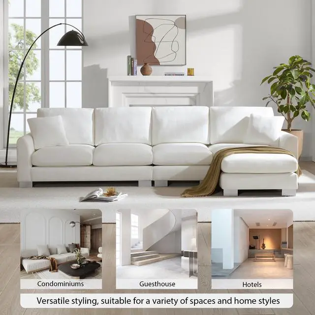Alt view image 5 of 7 - [VIDEO provided] [New] 119*55" Modern Oversized Sectional Sofa,L-shaped Luxury Couch Set with 2 Free pillows,5-seat Chenille Indoor Furniture with Chaise for Living Room,Apartment,Office,2 Colors