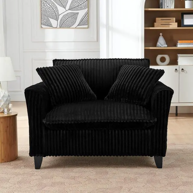 Alt view image 2 of 7 - Lazy sofa chair, comfortable single-person sofa chair, with a backrest and soft seat cushion, having armrests on both sides, suitable for living room and bedroom - Black