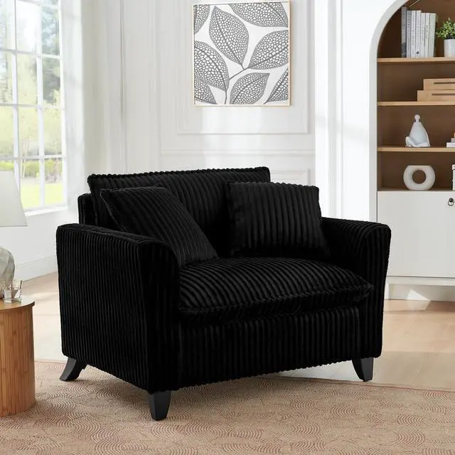 Main image of Lazy sofa chair, comfortable single-person sofa chair, with a backrest and soft seat cushion, having armrests on both sides, suitable for living room and bedroom - Black