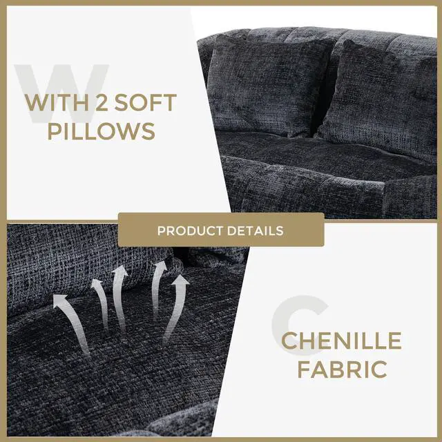 Alt view image 3 of 5 - Bean Bag sofa Lazy Sofa Durable Comfort Lounger High Back Bean Bag Chair Couch for Adults and Kids, Indoor & Outdoor, Accent Floor Soft Lounge Chair  (Black chenille)