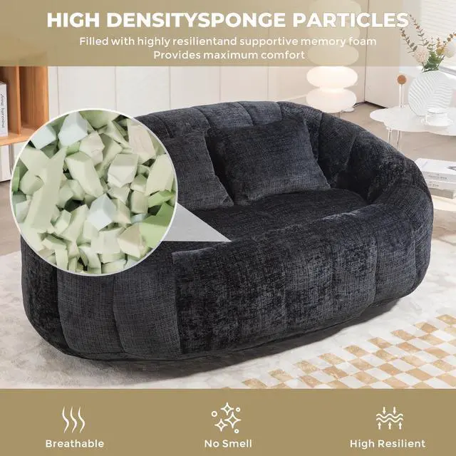 Alt view image 2 of 5 - Bean Bag sofa Lazy Sofa Durable Comfort Lounger High Back Bean Bag Chair Couch for Adults and Kids, Indoor & Outdoor, Accent Floor Soft Lounge Chair  (Black chenille)
