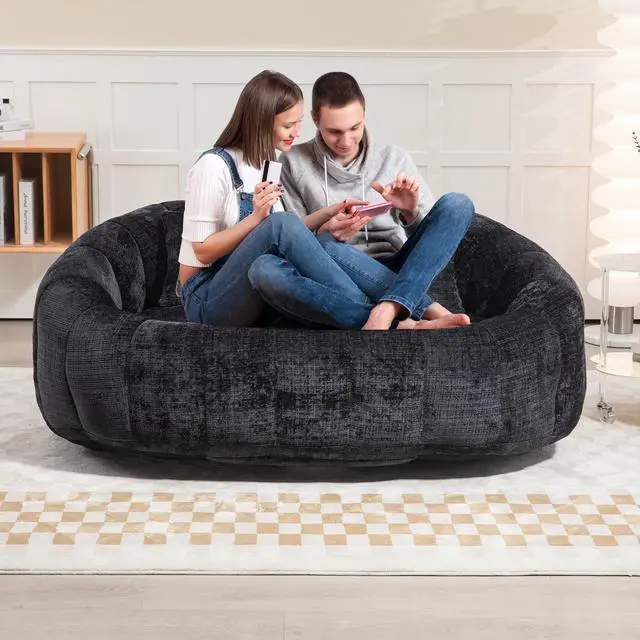 Alt view image 4 of 5 - Bean Bag sofa Lazy Sofa Durable Comfort Lounger High Back Bean Bag Chair Couch for Adults and Kids, Indoor & Outdoor, Accent Floor Soft Lounge Chair  (Black chenille)