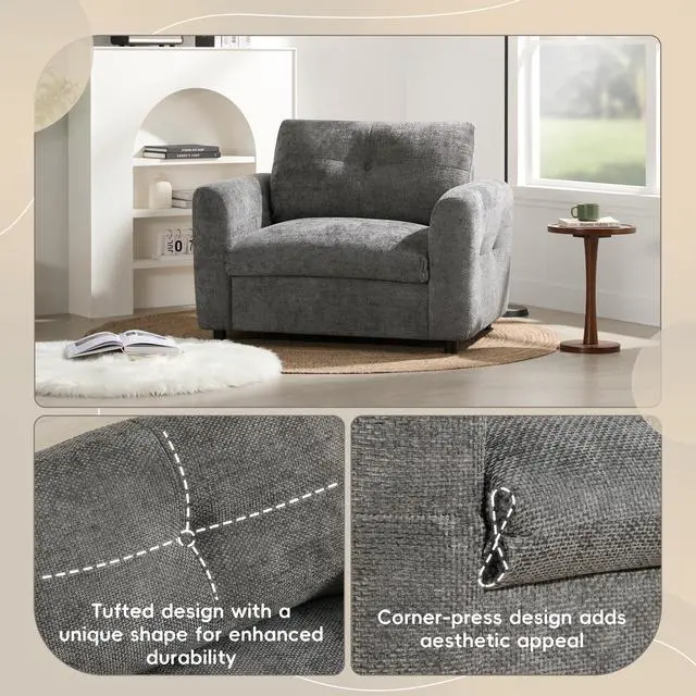 Alt view image 4 of 7 - 42*33" Single Sofa, Armchair with Wide Seat, Dual-port Charger, Pull-line & Tufted Design, High-density Foam, Suitable for Living Room & Apartment, Chenille, 2 Colors