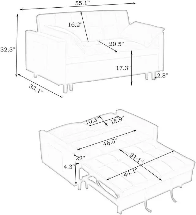Main image of Modern velvet sofa, sofa pull-out bed, small love seat casual sofa with back, with pillow, pockets, living room furniture, 3 in 1 convertible sleep sofa bed.