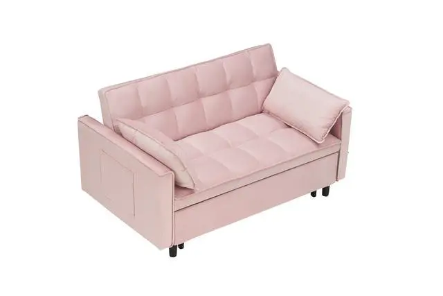 Alt view image 2 of 3 - Modern velvet sofa, sofa pull-out bed, small love seat casual sofa with back, with pillow, pockets, living room furniture, 3 in 1 convertible sleep sofa bed.