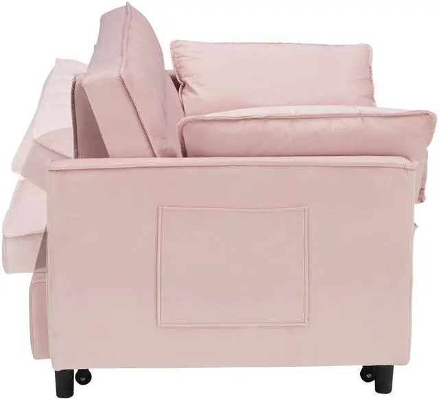 Alt view image 3 of 3 - Modern velvet sofa, sofa pull-out bed, small love seat casual sofa with back, with pillow, pockets, living room furniture, 3 in 1 convertible sleep sofa bed.