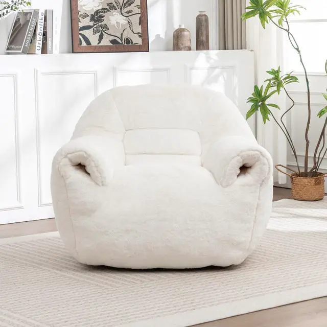 Main image of Bean Bag Chair, Comfy Bean Bag Sofa with Back Support, Faux Fur Bean Bag Chair for Adults and Kids, Stuffed Floor Sofa for Living Room, Bedroom, Apartment, White