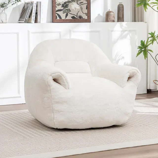Alt view image 2 of 7 - Bean Bag Chair, Comfy Bean Bag Sofa with Back Support, Faux Fur Bean Bag Chair for Adults and Kids, Stuffed Floor Sofa for Living Room, Bedroom, Apartment, White