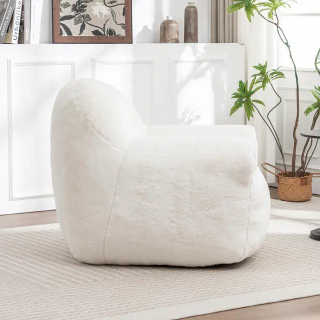 Alt view image 3 of 7 - Bean Bag Chair, Comfy Bean Bag Sofa with Back Support, Faux Fur Bean Bag Chair for Adults and Kids, Stuffed Floor Sofa for Living Room, Bedroom, Apartment, White