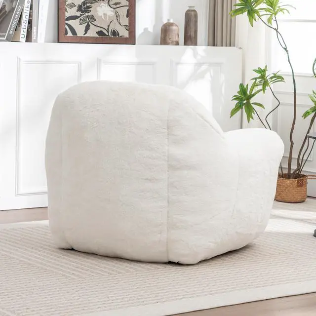 Alt view image 4 of 7 - Bean Bag Chair, Comfy Bean Bag Sofa with Back Support, Faux Fur Bean Bag Chair for Adults and Kids, Stuffed Floor Sofa for Living Room, Bedroom, Apartment, White