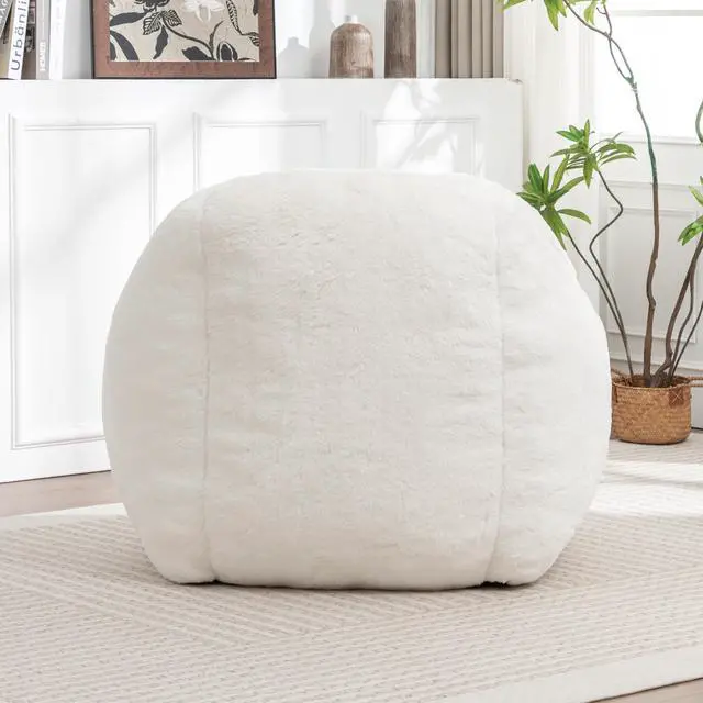 Alt view image 7 of 7 - Bean Bag Chair, Comfy Bean Bag Sofa with Back Support, Faux Fur Bean Bag Chair for Adults and Kids, Stuffed Floor Sofa for Living Room, Bedroom, Apartment, White