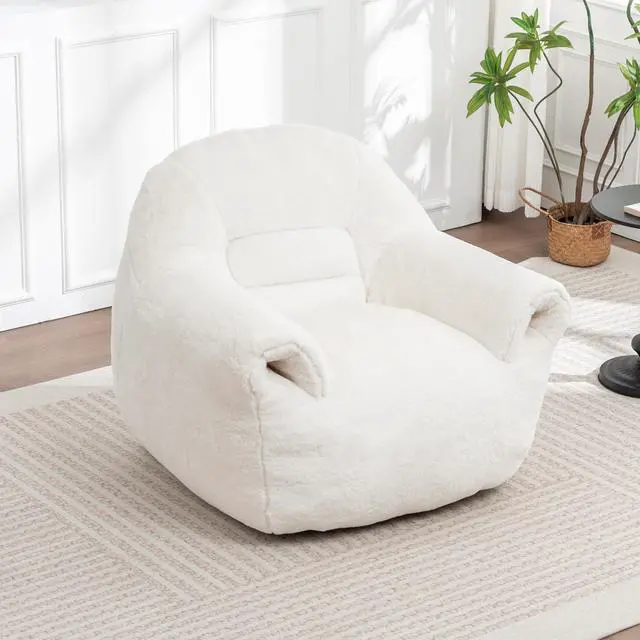 Alt view image 6 of 7 - Bean Bag Chair, Comfy Bean Bag Sofa with Back Support, Faux Fur Bean Bag Chair for Adults and Kids, Stuffed Floor Sofa for Living Room, Bedroom, Apartment, White