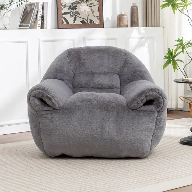 Main image of Bean Bag Chair, Comfy Bean Bag Sofa with Back Support, Faux Fur Bean Bag Chair for Adults and Kids, Stuffed Floor Sofa for Living Room, Bedroom, Apartment, Grey