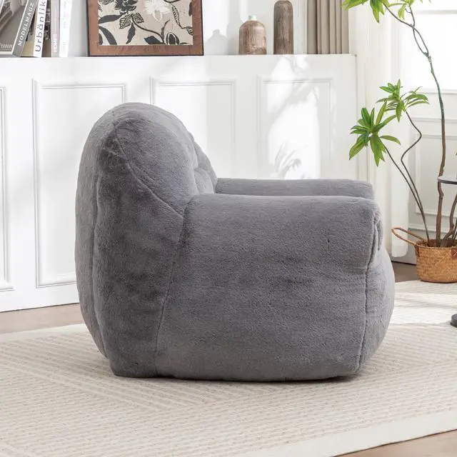 Alt view image 3 of 7 - Bean Bag Chair, Comfy Bean Bag Sofa with Back Support, Faux Fur Bean Bag Chair for Adults and Kids, Stuffed Floor Sofa for Living Room, Bedroom, Apartment, Grey