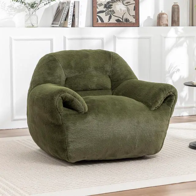 Alt view image 2 of 7 - Bean Bag Chair, Comfy Bean Bag Sofa with Back Support, Faux Fur Bean Bag Chair for Adults and Kids, Stuffed Floor Sofa for Living Room, Bedroom, Apartment, Green