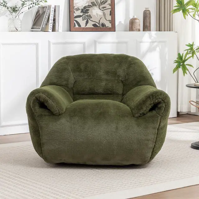 Main image of Bean Bag Chair, Comfy Bean Bag Sofa with Back Support, Faux Fur Bean Bag Chair for Adults and Kids, Stuffed Floor Sofa for Living Room, Bedroom, Apartment, Green