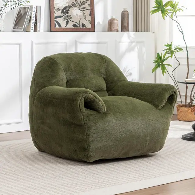 Alt view image 3 of 7 - Bean Bag Chair, Comfy Bean Bag Sofa with Back Support, Faux Fur Bean Bag Chair for Adults and Kids, Stuffed Floor Sofa for Living Room, Bedroom, Apartment, Green