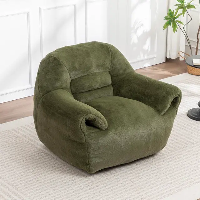 Alt view image 5 of 7 - Bean Bag Chair, Comfy Bean Bag Sofa with Back Support, Faux Fur Bean Bag Chair for Adults and Kids, Stuffed Floor Sofa for Living Room, Bedroom, Apartment, Green