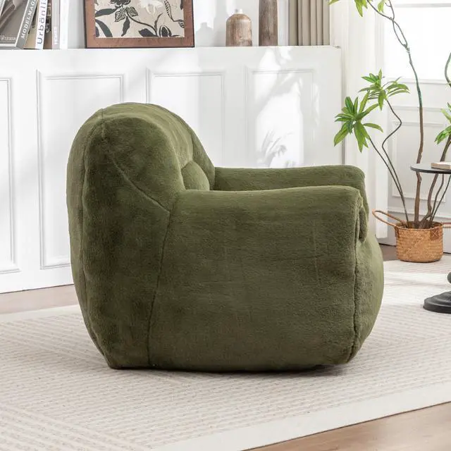 Alt view image 4 of 7 - Bean Bag Chair, Comfy Bean Bag Sofa with Back Support, Faux Fur Bean Bag Chair for Adults and Kids, Stuffed Floor Sofa for Living Room, Bedroom, Apartment, Green