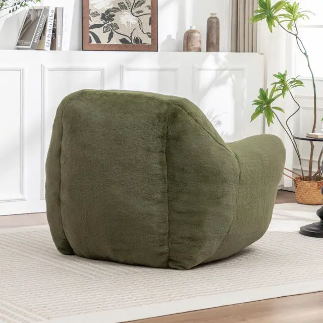 Alt view image 7 of 7 - Bean Bag Chair, Comfy Bean Bag Sofa with Back Support, Faux Fur Bean Bag Chair for Adults and Kids, Stuffed Floor Sofa for Living Room, Bedroom, Apartment, Green