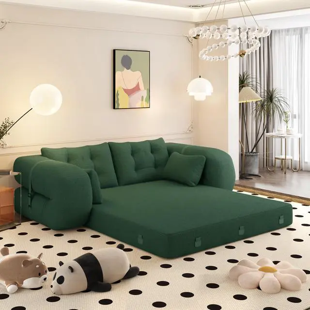 Main image of Human Dog Bed, Lazy Sofa Couch, 78.7" Multi-Functional Foldable Sofa Bed, 3-in-1 Teddy Fabric Foam-Filled Sleeper Sofa Bed for Living Room,Guest Bed,Playroom,Green