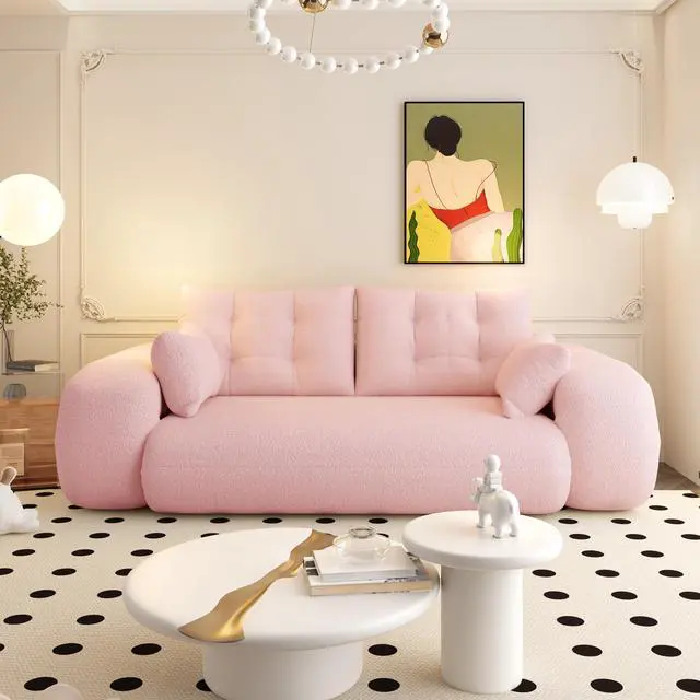 Alt view image 2 of 7 - Human Dog Bed, Lazy Sofa Couch, 78.7" Multi-Functional Foldable Sofa Bed, 3-in-1 Teddy Fabric Foam-Filled Sleeper Sofa Bed for Living Room,Guest Bed,Playroom,Pink