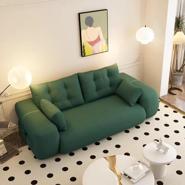 Alt view image 6 of 7 - Human Dog Bed, Lazy Sofa Couch, 78.7" Multi-Functional Foldable Sofa Bed, 3-in-1 Teddy Fabric Foam-Filled Sleeper Sofa Bed for Living Room,Guest Bed,Playroom,Green