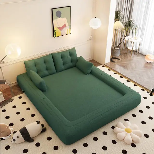 Alt view image 4 of 7 - Human Dog Bed, Lazy Sofa Couch, 78.7" Multi-Functional Foldable Sofa Bed, 3-in-1 Teddy Fabric Foam-Filled Sleeper Sofa Bed for Living Room,Guest Bed,Playroom,Green