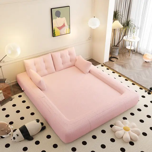 Alt view image 4 of 7 - Human Dog Bed, Lazy Sofa Couch, 78.7" Multi-Functional Foldable Sofa Bed, 3-in-1 Teddy Fabric Foam-Filled Sleeper Sofa Bed for Living Room,Guest Bed,Playroom,Pink