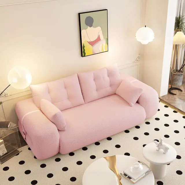 Alt view image 6 of 7 - Human Dog Bed, Lazy Sofa Couch, 78.7" Multi-Functional Foldable Sofa Bed, 3-in-1 Teddy Fabric Foam-Filled Sleeper Sofa Bed for Living Room,Guest Bed,Playroom,Pink