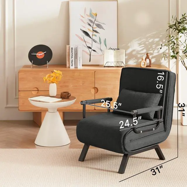 Alt view image 4 of 7 - Sleep Chair Bed, Comfy Convertible Sleeper Chairs for Adults, 5 in 1 Folding Sofa Bed with 5-Position Adjustable Backrest & Pillow, Cozy Small Chair Couch for Small Spaces, Office (Black)