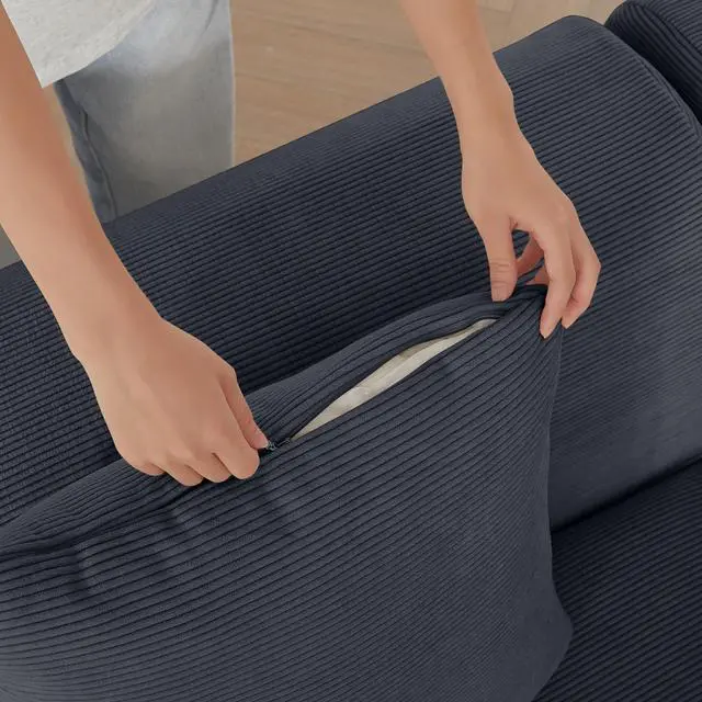 Alt view image 5 of 7 - 113" Modern L-Shaped Modular Sectional Sofa for Living Room, Corduroy Upholstery dark gray, Oversized 3-Seater Couch with Deep Seat and Movable Ottoman  No Assembly