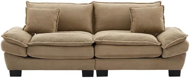 Alt view image 2 of 7 - Corduroy Sofa Sleeper Couch Loveseat Sofa with Pillows Comfy Upholstered Deep Seat Sofa for Bedroom,Living Room,Apartment,Office,Dorm-Khaki Corduroy