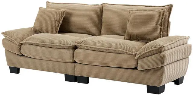 Alt view image 4 of 7 - Corduroy Sofa Sleeper Couch Loveseat Sofa with Pillows Comfy Upholstered Deep Seat Sofa for Bedroom,Living Room,Apartment,Office,Dorm-Khaki Corduroy