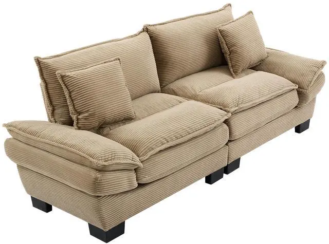 Alt view image 3 of 7 - Corduroy Sofa Sleeper Couch Loveseat Sofa with Pillows Comfy Upholstered Deep Seat Sofa for Bedroom,Living Room,Apartment,Office,Dorm-Khaki Corduroy