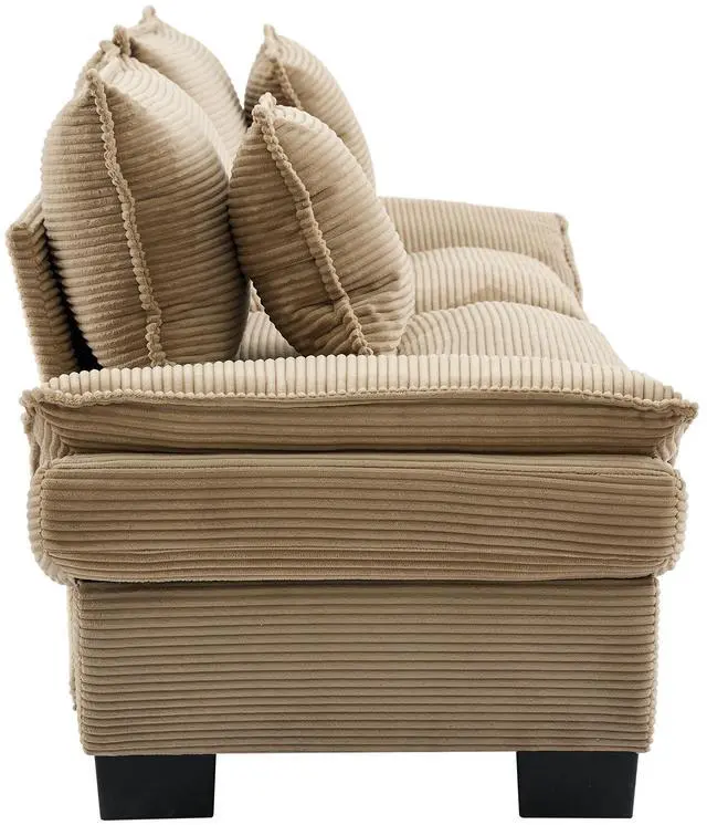 Alt view image 5 of 7 - Corduroy Sofa Sleeper Couch Loveseat Sofa with Pillows Comfy Upholstered Deep Seat Sofa for Bedroom,Living Room,Apartment,Office,Dorm-Khaki Corduroy