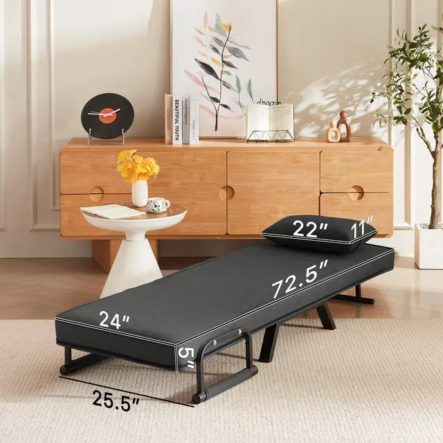 Alt view image 3 of 7 - Sleep Chair Bed, Comfy Convertible Sleeper Chairs for Adults, 5 in 1 Folding Sofa Bed with 5-Position Adjustable Backrest & Pillow, Cozy Small Chair Couch for Small Spaces, Office (Black)