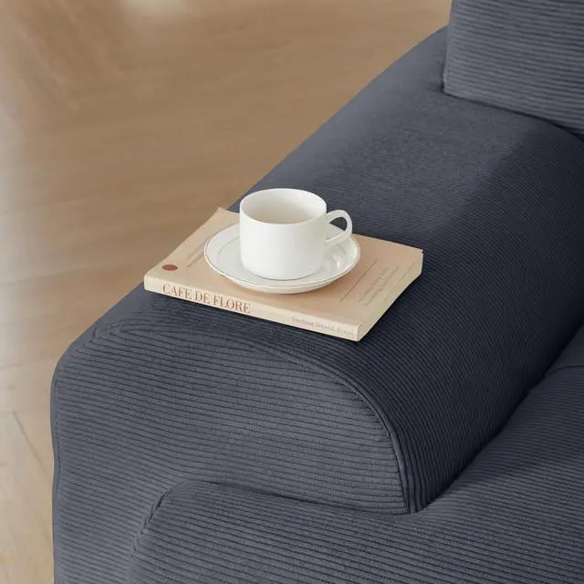 Alt view image 7 of 7 - 113" Modern L-Shaped Modular Sectional Sofa for Living Room, Corduroy Upholstery dark gray, Oversized 3-Seater Couch with Deep Seat and Movable Ottoman  No Assembly