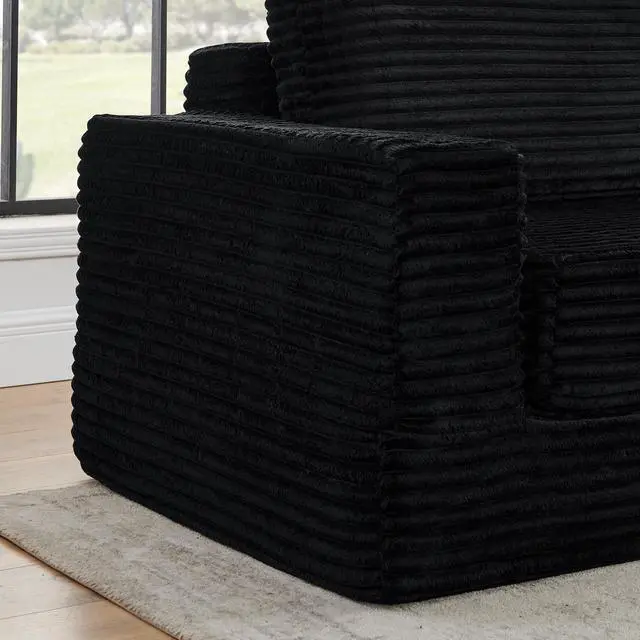 Alt view image 6 of 7 - Left sofa seat,L shape Modular Sectional Sofa, Compressed Sectional Sofa Modern Minimalist Style Corduroy Couch,Unfold into a bed, Bedroom, Comfy Compressed Sofa Couch Space-Efficient Design-black