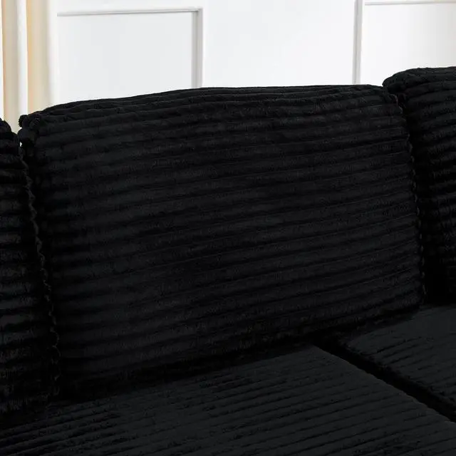 Alt view image 7 of 7 - Left sofa seat,L shape Modular Sectional Sofa, Compressed Sectional Sofa Modern Minimalist Style Corduroy Couch,Unfold into a bed, Bedroom, Comfy Compressed Sofa Couch Space-Efficient Design-black
