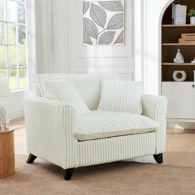 Main image of Lazy sofa chair, comfortable single-person sofa chair, with a backrest and soft seat cushion, having armrests on both sides, suitable for living room and bedroom - Beige