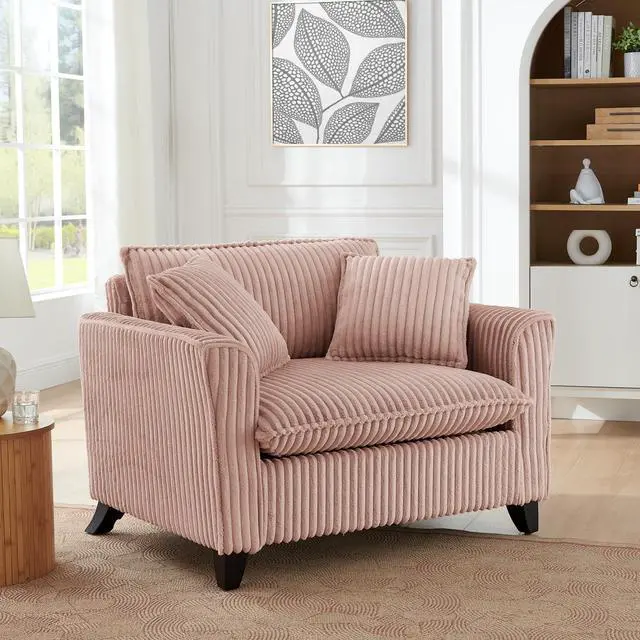 Main image of Lazy sofa chair, comfortable single-person sofa chair, with a backrest and soft seat cushion, having armrests on both sides, suitable for living room and bedroom - Pink