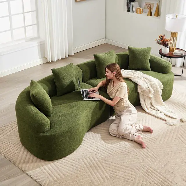 Main image of Curved Boneless Sofa,Compression Modular 110'' Sectional,Green High-Density,Couches Sleeper for Living Room Bedroom Apartment Lounge,Chenille