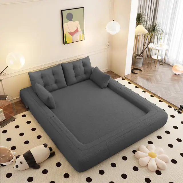 Alt view image 4 of 7 - Human Dog Bed, Lazy Sofa Couch, 78.7" Multi-Functional Foldable Sofa Bed, 3-in-1 Teddy Fabric Foam-Filled Sleeper Sofa Bed for Living Room,Guest Bed,Playroom,GREY