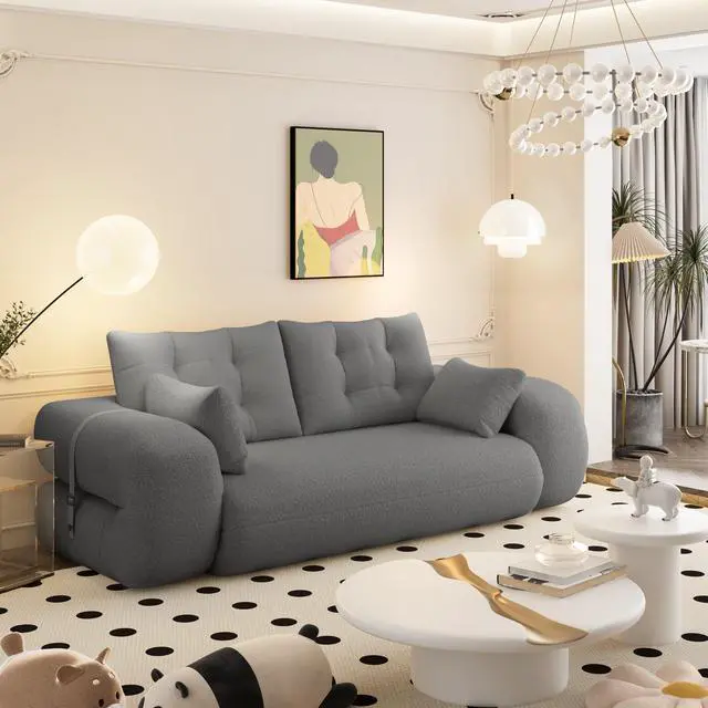 Main image of Human Dog Bed, Lazy Sofa Couch, 78.7" Multi-Functional Foldable Sofa Bed, 3-in-1 Teddy Fabric Foam-Filled Sleeper Sofa Bed for Living Room,Guest Bed,Playroom,GREY